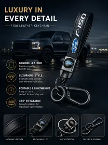Luxury FORD ,F-150 Genuine Leather Keychain - Premium Car Accessory Gift.Heavy Duty Metal Key ChainRing for Men & Women,Anti-Lost Key Holder, Durable Ford F150 KeychainFord Truck Accessories Car Keychain Set