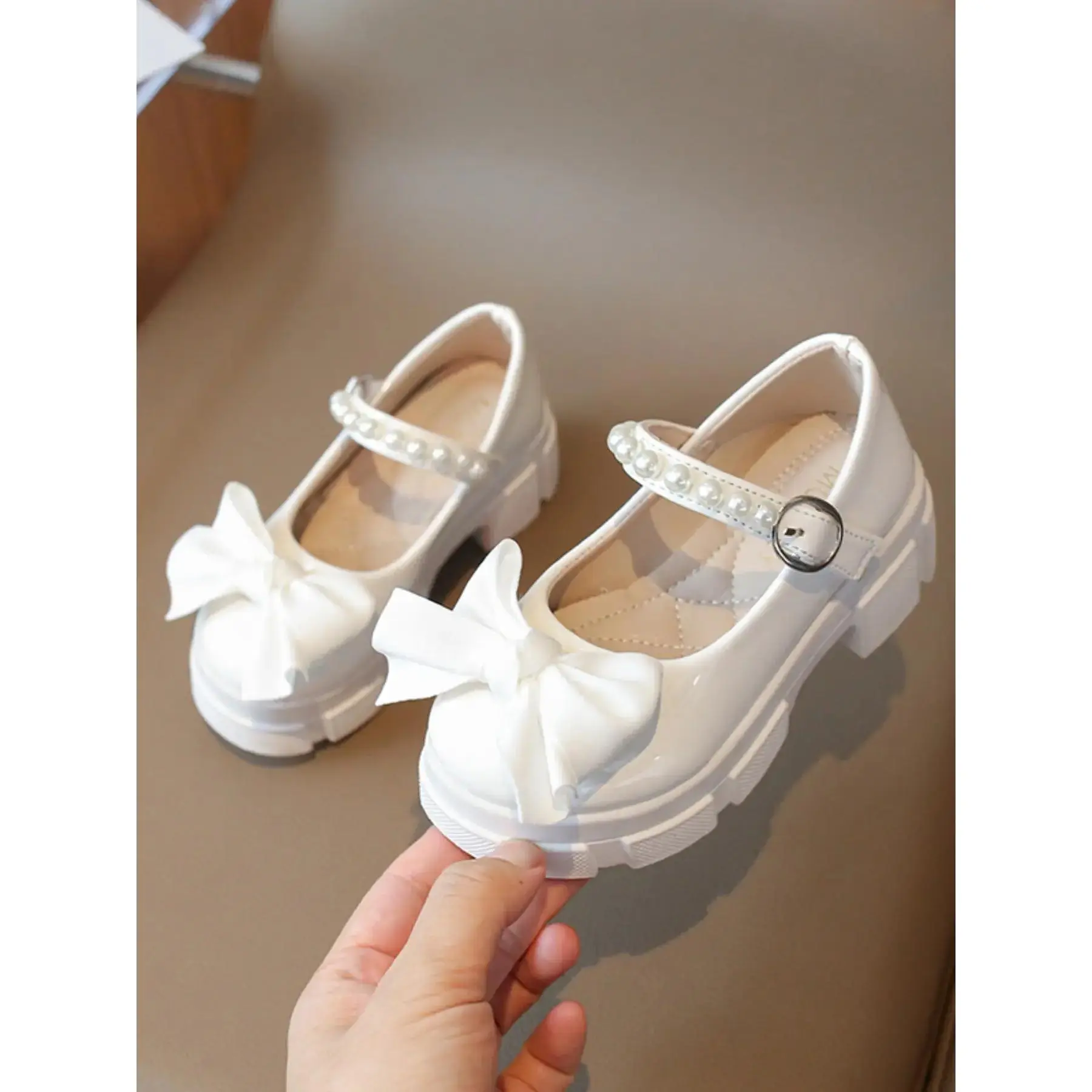 Kids' PU Leather Mary Jane Flats with Charming Bow & Beaded Strap, Comfortable Thick Soles for Students & Dance, Cpsia Label, Dance Events, Rubber, Tpu, Synthetic, Yes, 7 - 8 Years, Charm Bow, Unisex Size