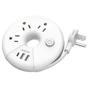 NTONPOWER I-Donut Travel Power Strip – Donut-Shaped 3-Outlet + 3-USB(USB-C) Mini Extension Cord, Cruise-Approved & Compact for Hotels, Home & Trips