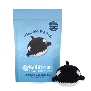 KelliDream Learn to Crochet Kit William Whale with Magic Circle Tool for Beginners Includes Tube Yarn & Dry-Erase Pattern Cards Perfect Gift