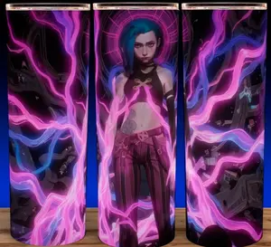 Jinx Arcane League of Legends Anime  Cup Mug Tumbler 20oz with Lid & Straw, Stainless Steel, Lightweight Design for Hydration - Reusable, Stylish