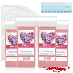 Rose Scented Hair Removal Wax Strips Set, Includes 100g X 4 Pcs Rose Wax Strips, 50 Wax Papers, 16 Cleansing Wet Wipes, Hair Removal Waxing Kit, Hair Removal Solution