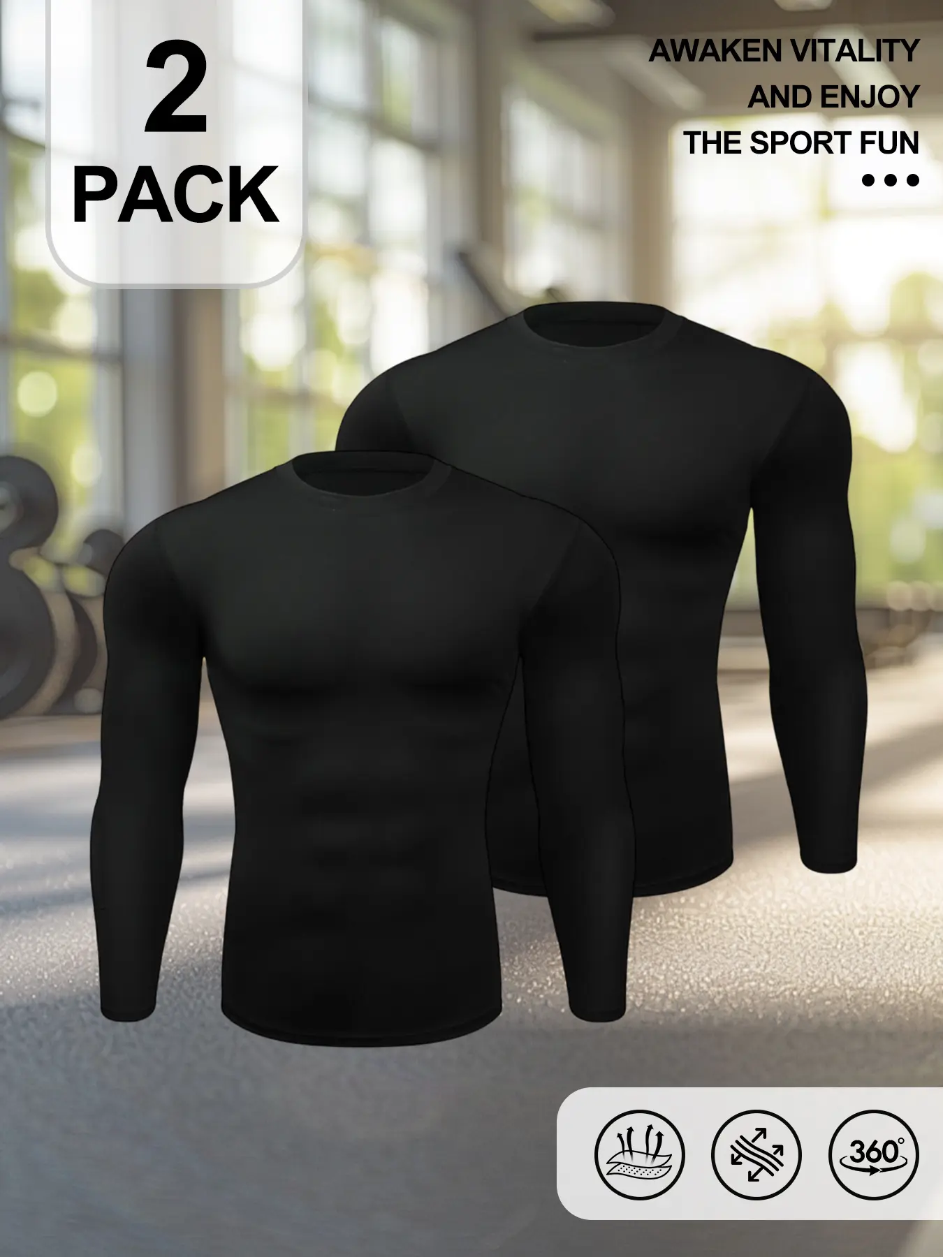 Men's 2-Pack Compression Long Sleeve Sweatshirts - Stretchy Fitted, Thermo-Fit, Modern Muscle Athletic Tops for Muscle Support, Gym, Modern Muscle Athletic Men's Sweatshirts, Stretchy Fitted Men's Sweatshirts