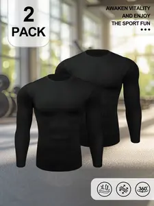 2 Pack Men's Compression Long Sleeve Shirts, 360° Tight Fit Athletic Tops for Muscle Support, Gym & Workout