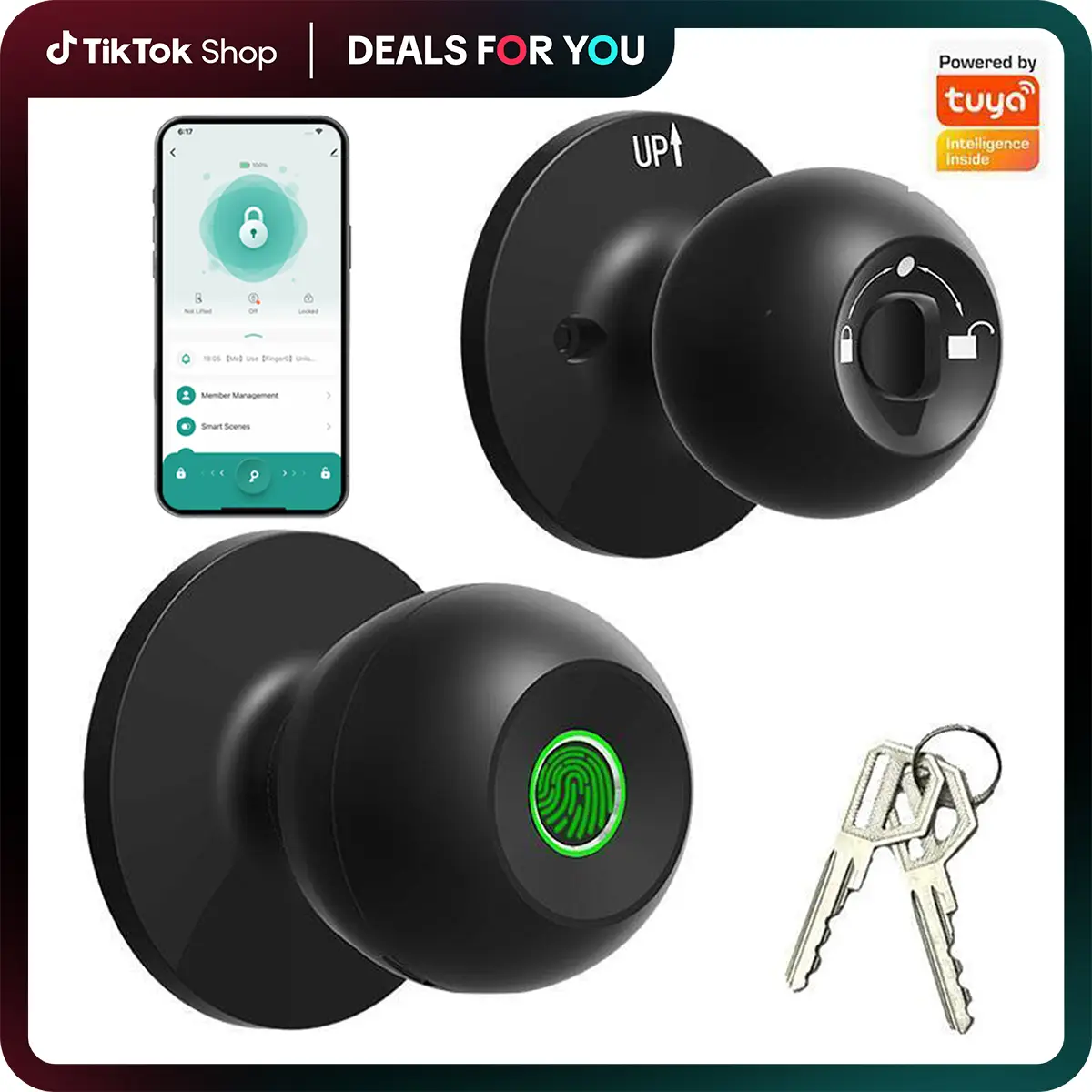 Smart Fingerprint Door Lock, 1pc Smart Lock with Anti-theft Function, Intelligent Door Knob with APP Suitable for Rooms, Offices, Apartments, Warehous