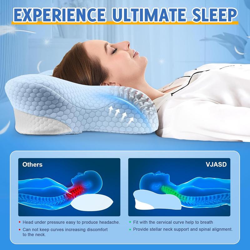 Cervical Neck Pillows with - Cooling Pillows for Pain Relief Pillows Ergonomic Neck - Adjustable Orthopedic Bed Pillows with Breathable Pillowcase for Sleeping