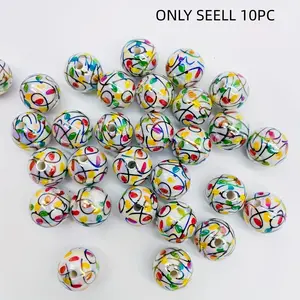Acrylic Lantern Beads 10pcs Multicolor Printed Loose Bead Set for Jewelry Making, Crafts & DIY Projects, Perfect for Creative Endeavors