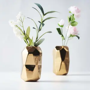 2-Pack Ceramic Cylinder Vases Geometric 6" Metallic Gold - Modern Design for Chic Table Centerpieces