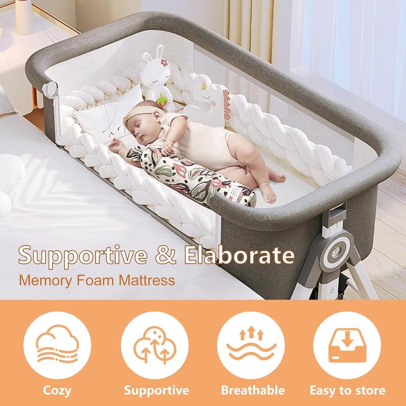 Virplik 4-in-1 Portable Baby Bassinet with Mosquito Net, Rocking Function, Storage Basket, Adjustable Height, Foldable Design, Wheels, Mattress, Crib for Newborns Bassinet with Mattress