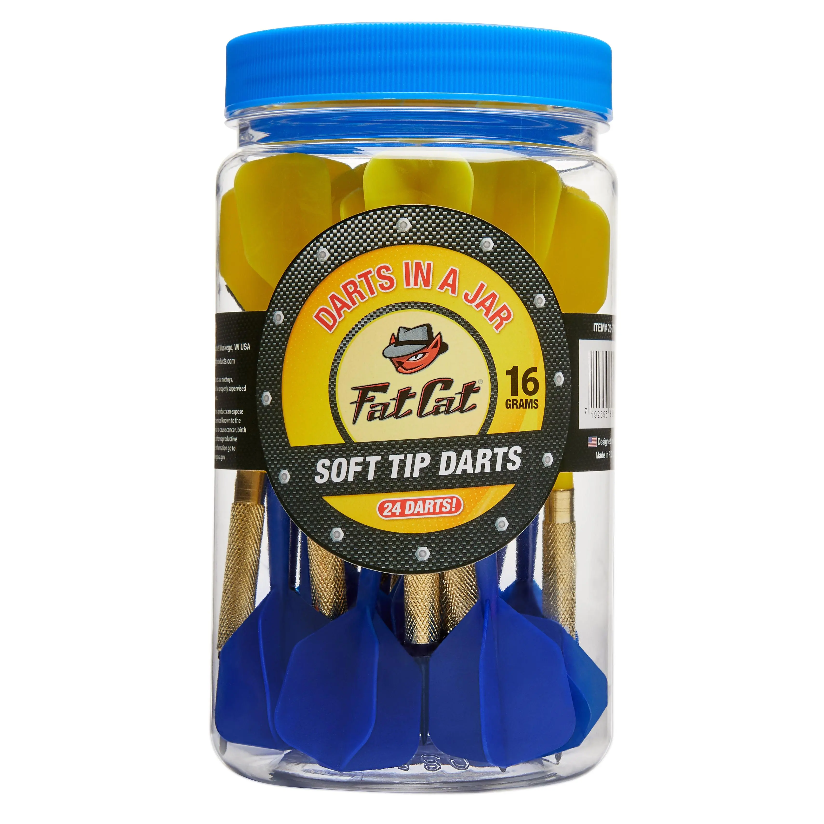 Fat Cat Softtip Darts Set - 24 Pcs, 16g, Quality Storage Jar, Enhanced Durability for Leisure & Outdoor Sports Use