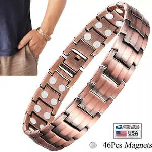Men's Magnetic Therapy Copper Bangle with 46Pcs Magnets for Pain Relief & Improved Circulation USA Local Stock