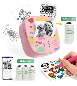 [CrazyThursdayLIVE] XenGro Mini Sticker Bluetooth Printer included 3 Roll label Thermal Pocket Printer,Inkless Portable Printer B&W Printing Only for Study Notes, Photos, Memos, Lists, Journals Printing Machine Sticky Label, Birthday Gifts for Girls Boys