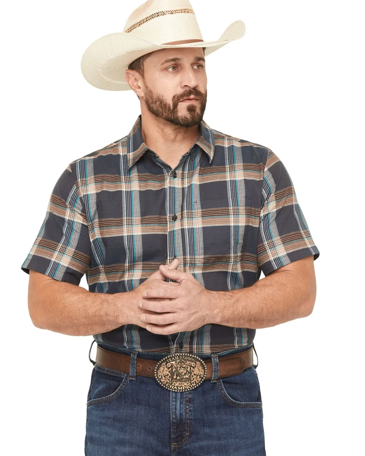 Cody James Men's Men'S High Plains Ranch Plaid Print Short Sleeve - Cjfa25w84-Nvy