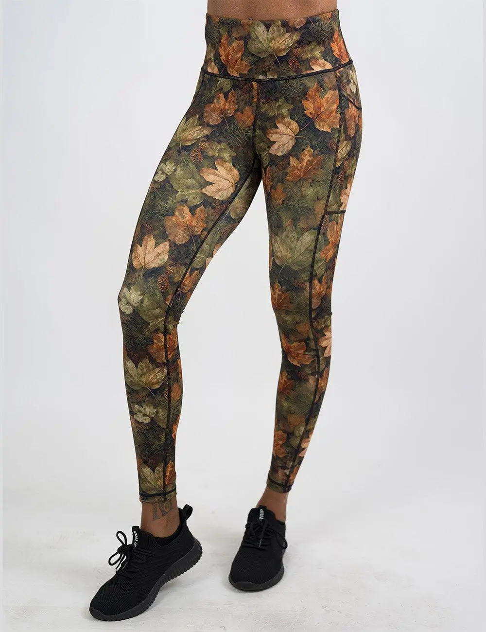 Women's Polyester Grounded Leggings - Compression Fit, Leaf Motif Nature Print, Suitable for Daily Wear