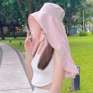 Full-face sun protection hat with large brim, face cover, and neck guard integrated with a cape, summer quick-dry sun hat