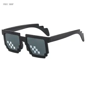 FHSY SHOP Pixel Mosaic Funky Men's Sunglasses, 8-Bit Thug Life Style, UV400 Protection Black Frame, LED Light Blocking, Costume Cosplay Festival Gag Gifts Photo Props for Adults