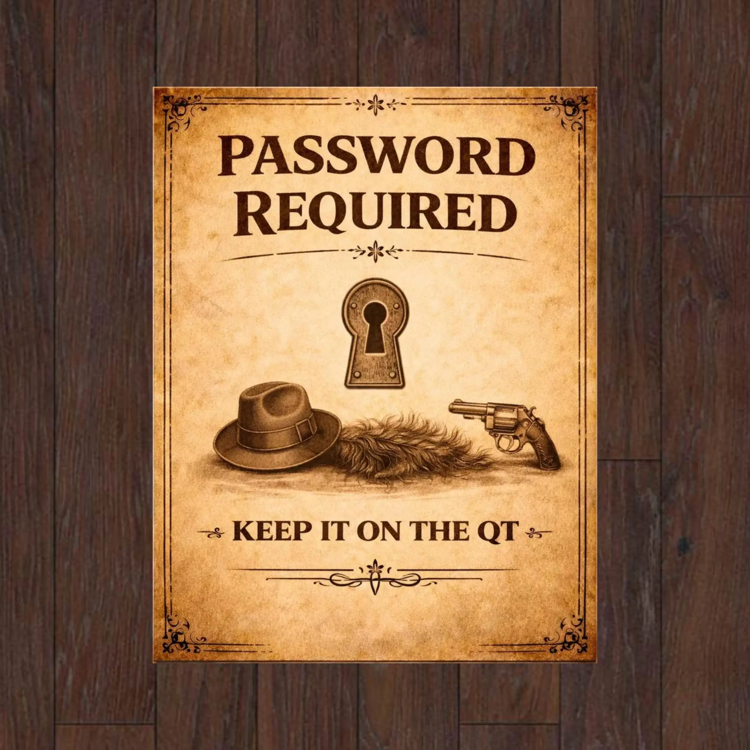Password Required Poster, Vintage Speakeasy Bar Sign Retro Wall Art 1920s Decor, Quality Paper 8x12 to 27x40inch, Unframe Poster