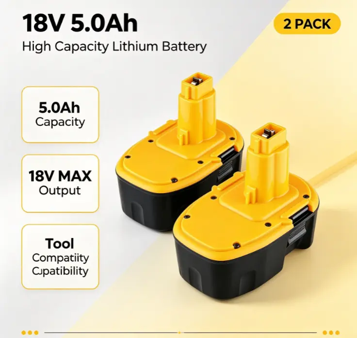 2-Pack 18V 5500mAh Ni-MH Yellow-Black Replacement Battery DC9096, Compatible with DeWalt Cordless Power Tools, Long Runtime for DIY Pros & Outdoor Jobsites