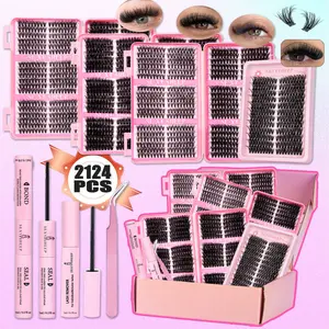 DIY Volume Lash Clusters Kit 2124PCS, DIY Lash Extension Kit D CURL, Eyelash Extensions with Lash Bond and Seal & Remove & Tweezers,8-18mm Eye Corner Eyelashes Eyelashes Kit Set
