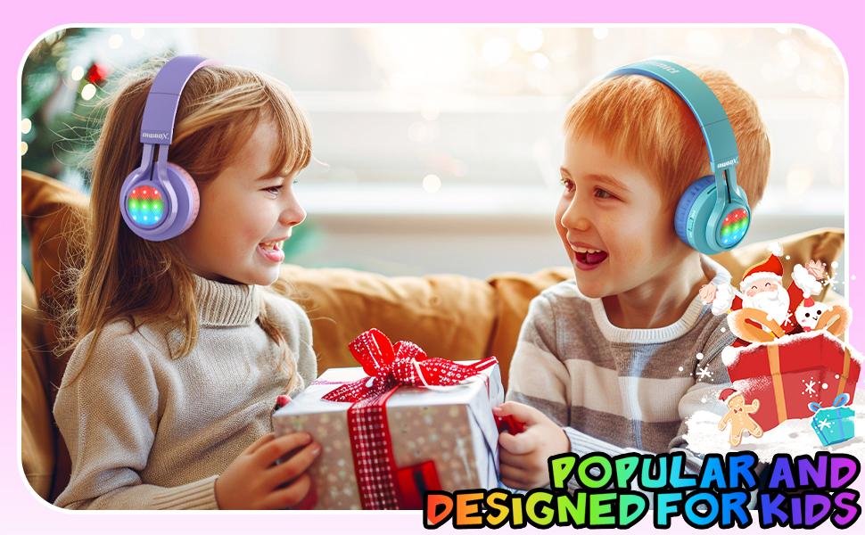 WT-7S Kids Bluetooth Headphones Light Up, Foldable Stero Wireless Headset,with Microphone and Volume Control,Comfortable and Durable,for PC/Tablet/TV/Travel(Purple)