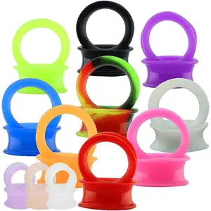 9 Pair Silicone Flexible Thin Ear Plugs Tunnels Double Flared Expander Ear Gauges Piercing