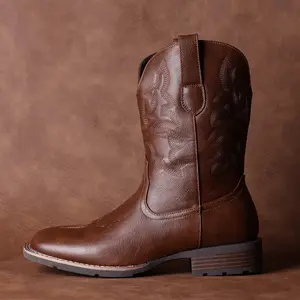 Eleet Men's Western Cowboy Boots with Embroidered Square Toe and Chunky Heel - Footwear, Walking Shoes Soft Fashion Shoe Closed Comfort