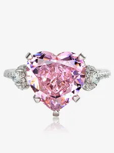 Luxury Heart Design Rings Pink Synthetic Gemstone Rings for Women & Man Delicate Jewelry Perfect for Engagement Weddings Party, Daily Wear Anniversary Gift