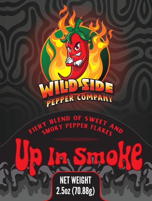 Wild Side Pepper Company Up In Smoke Smoky Hot Pepper Flakes 2.5oz Chipotle Morita Ancho Aji Rocoto & Smoked Habanero Peppers