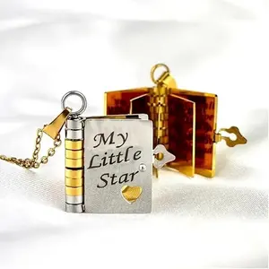 My Little Star Book Necklace, My Incredible Daughter Book Necklace, 6 Pages of Engraved Information, Openable Pendant Adjustable