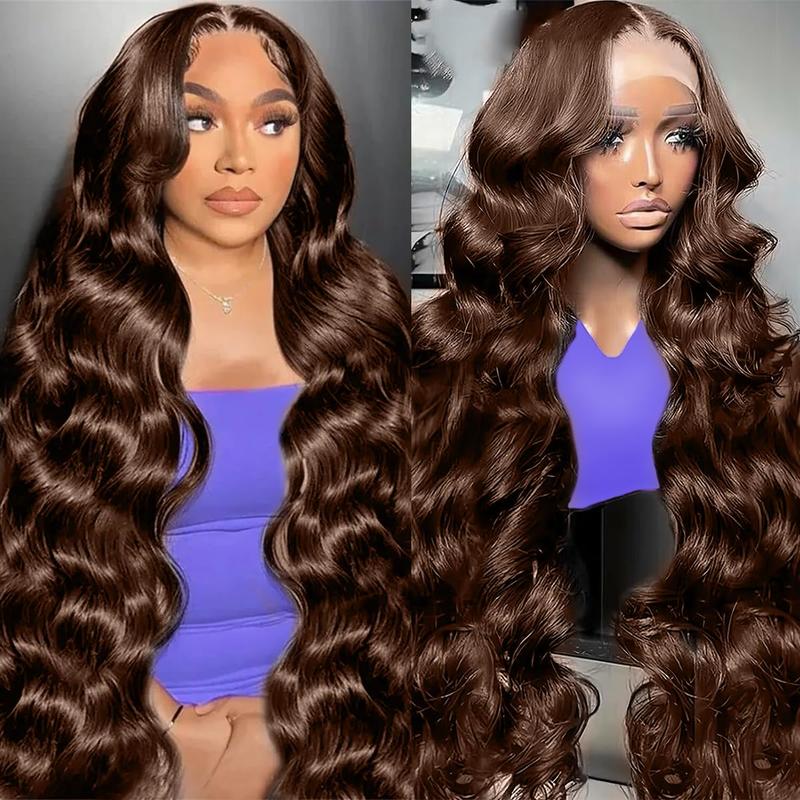 Mamushow 13x6 Chocolate Brown Lace Frontal Wigs Human Hair 200% Density Body Wave HD Transparent Lace Wigs Outdoorfun
