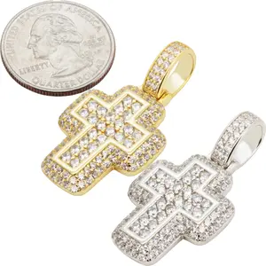 925 Sterling Silver 14k Gold Vermeil AAA Cubic Zirconia Cross Pendant