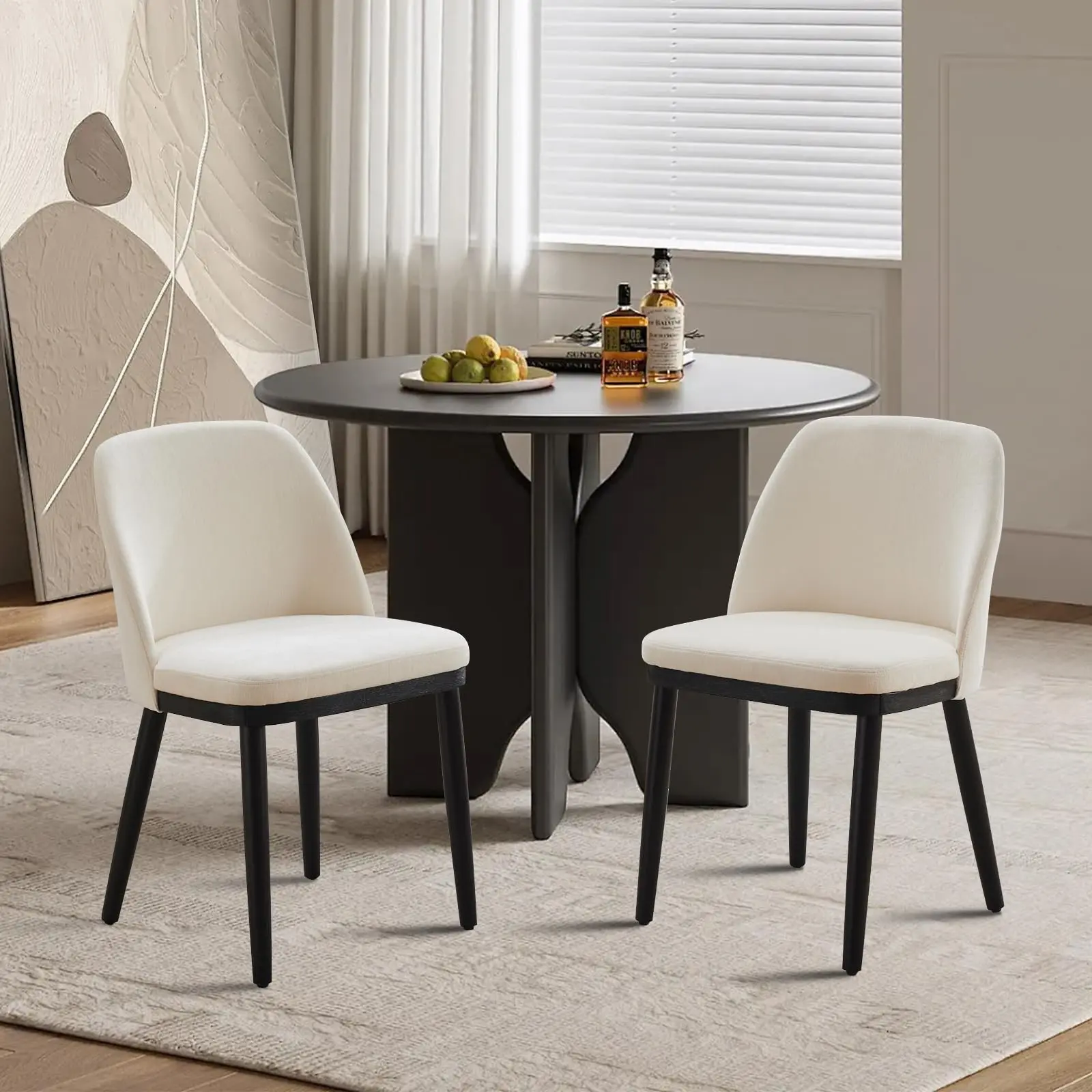 GARVEE Upholstered Dining Chairs Set of 2, Modern Kitchen Chairs with Thick Cushions, Dining Room Chair with Wood Legs for Dining Room Kitchen Restaurant, Beige