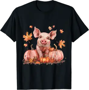 Halloween Pig Autumn Leaves Artwork Trick Or Treat Pumpkin T-Shirt - Diegoort Shop 71B0DBMWSD29