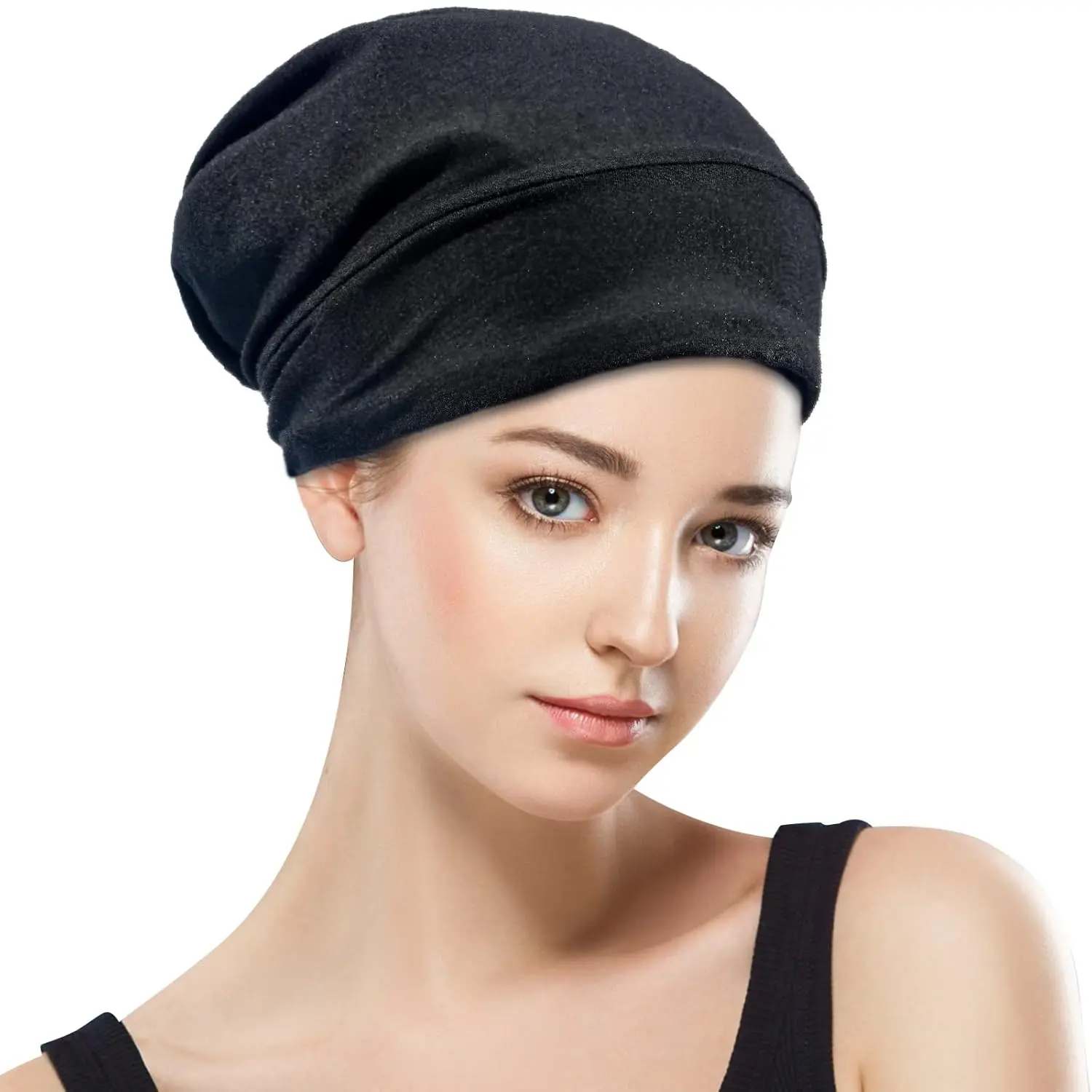 Unisex Satin Lined Sleep Cap, Slouchy Bamboo Fiber Bonnet with Double Layers for Friction-Free Hair Protection, Adjustable Stay-On Design for Women & Men, Slouchy Beanie, Nightwear, Haircare, Heatless, Elastic, Lightweight, Gift, Silky