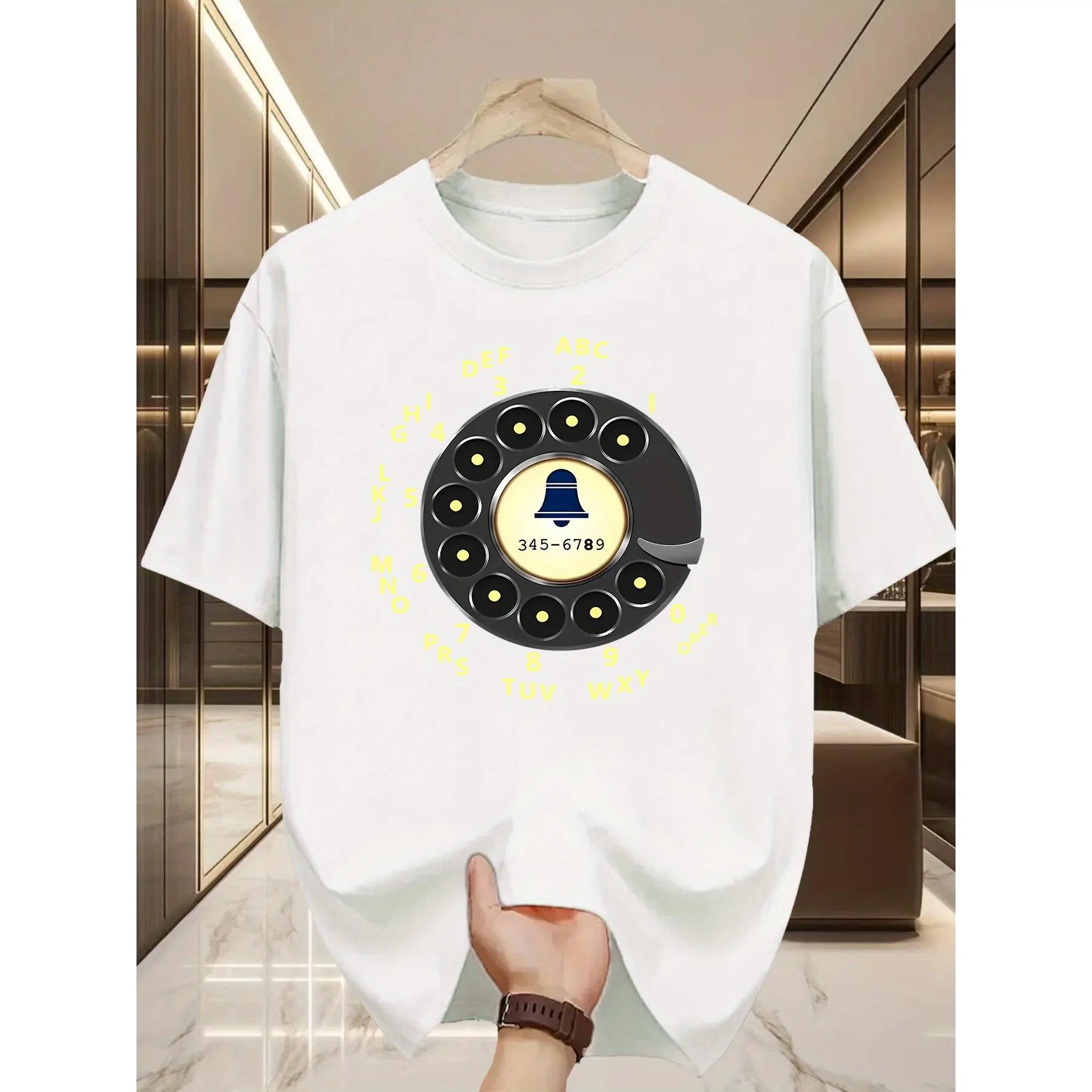 Men's Retro Telephone Dial Design Crew Neck Sports Top - Simple, Stylish, Plus Size - Suitable for Daily Wear, Outdoor Activities compression shirts compression shirts for men compression shirt women workout tops athleisure hot trend