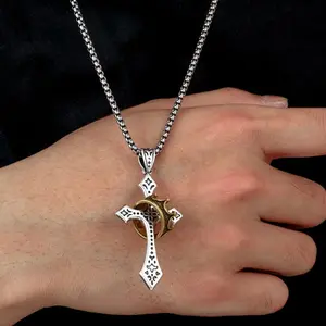 CHESKY Crown Cross Necklace for Men Personalized Titanium Steel Chain Silver Coated Brass Pendant 1.65" + 1.97" Adjustable Elegant Design Jewelry Gift Hangable Gift