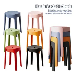 Explorinox 6Pcs Plastic Stools Stackable Portable Round Nesting Stools 330lbs Load Bearing Backless Bar Stool Seating for Home Classroom Outdoor