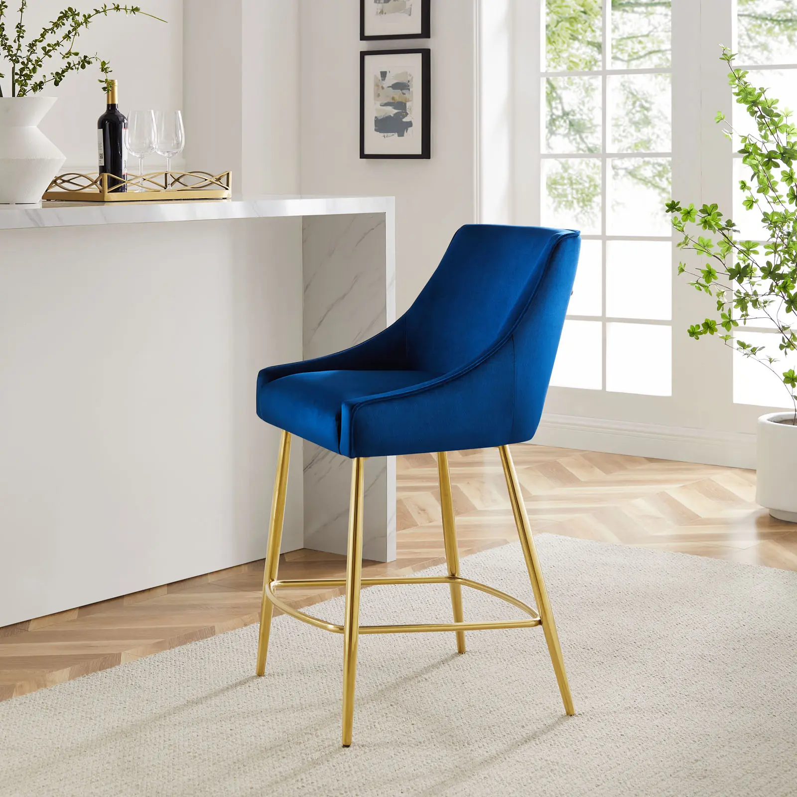 Modway Discern Performance Velvet Counter Stool in Navy