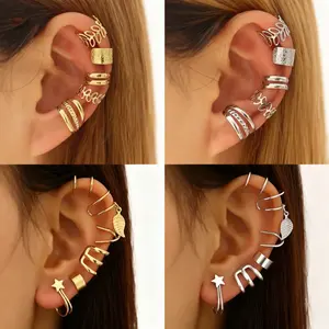 10 Pack Adjustable Non-Piercing Cartilage Stud Earrings Set, Ear Cuffs Non Piercing, Fashion Accessories for Girls & Women, Perfect Gift for All Seasons