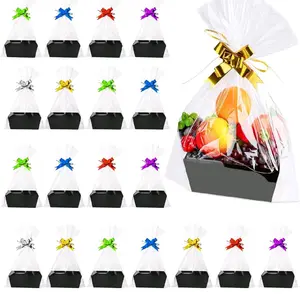 Fainne 1 Empty Gift Baskets with Handles, Plastic Bags & Multicolored Bows for Gifts, Bulk Gift Set with Colorful Options