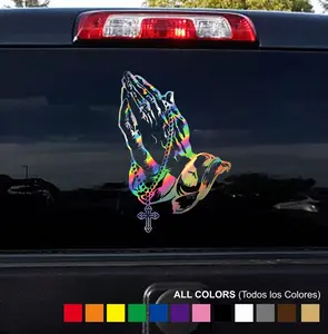 Sticker Manos Orando Rosario  - Adhesive Vinyl Decals:   praying hands for Motorcycle, Car, Boats, Glass Doors and Walls | Different Sizes and Colors Available | Easy installation multipurpose exterior