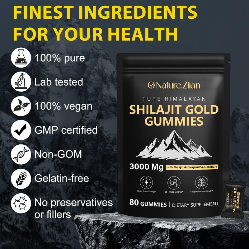ONatureZiran Shilajit Gummies for Men & Women - Pure Himalayan Shilajit Gold Gummies Rich in Ashwagandha, Gokshura with 85+ Minerals, Authentic Flavor 80 Gummies Fitness Endurance Supplement Nutrition Supplement Strength Healthcare