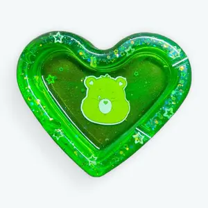 BABES2BAKED Green Resin Heart Ashtray with Cute Bear Design and Glitter Accents for Jewelry Storage