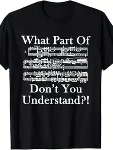 Men'S Funny Music Note & "What Part of Don't You Understand?"Graphic T-Shirt - with Musical Staff Print, Retro Vintage Style Short Sleeve Round Neck Casual Tee for Musicians & Music Lovers