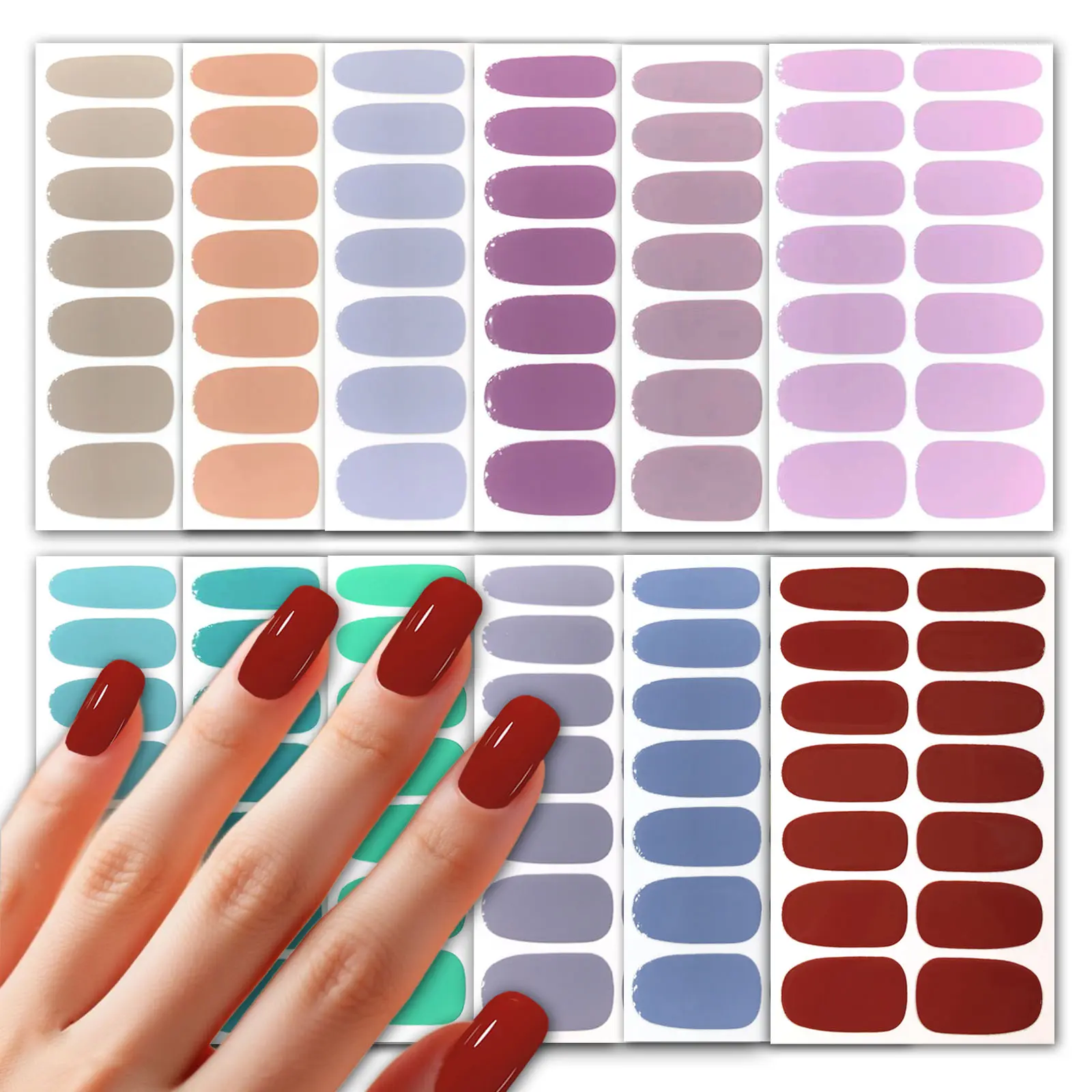 12 Sheets & 2 Nail Files Pure Color, No Lamp Needed Home Nail Art Stickers, Full Coverage, Self-Adhesive, Suitable for Women Girls DIY Manicure Nail Kit, Nail Art Set