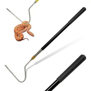 Snake Hook Reptile Catcher Stick Tongs Rattlesnakes Grabber Pick-up Handling Tool Kit for Catching Controlling or Moving Python Copperhead 22" 64" Adjustable (Small Snake Hook - Black)
