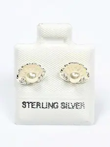 Shell Pearl White CZ Stud Earrings (6mm) - 925 Sterling Silver