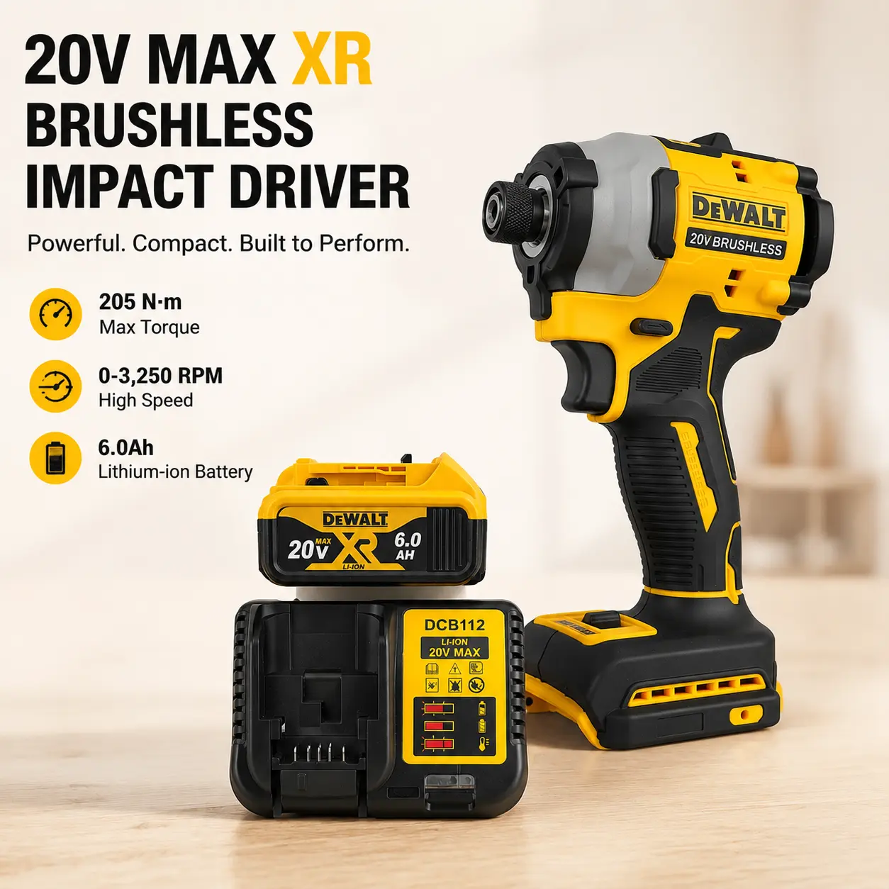 DEWALT DCF850 20V Brushless Cordless Impact Driver - 205Nm High Torque, 3250RPM Rechargeable Power Screwdriver for DIY Crafts, Professional Construction Projects