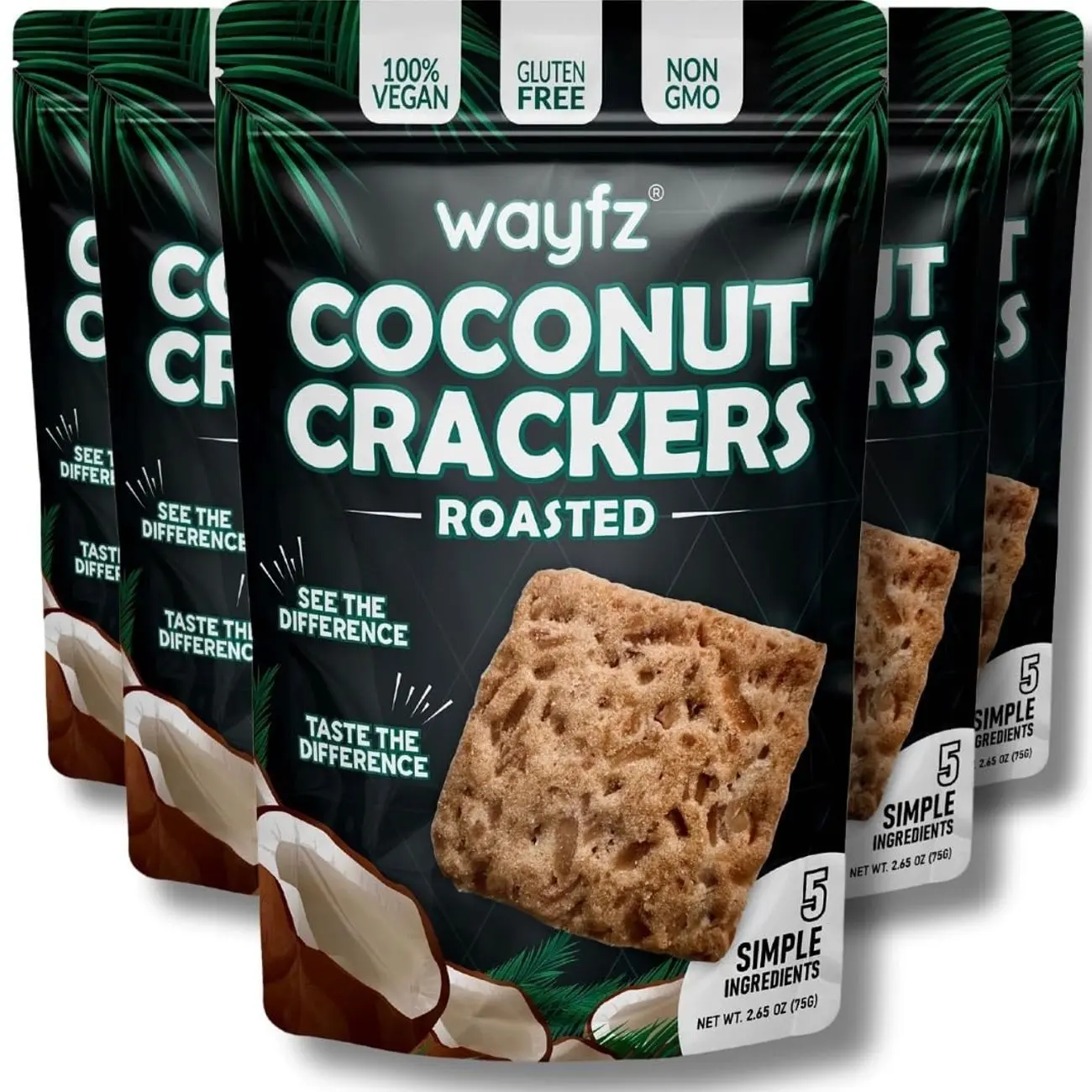 Roasted Coconut Crackers – Vegan Snack & Gluten Free Cracker Made with 100% Real Coconut – Organic, Dairy Free, Non-GMO, Lightly Sweet & Crunchy – 2 Coconuts in Every Bag - (Pack of 5)
