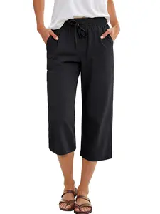 ANRABESS Women’s Capri Pants Loose Drawstring Elastic High Waist Straight Leg – 2026 Summer Casual Lounge Beach Cropped Trousers